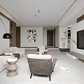 Modern Living and Dining Room Interior With Beige Sofa White Armchair And Black Coffee Table