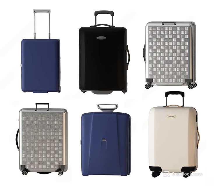 Assorted Colored Suitcases with Textured and Solid Designs for Travel Needs 3d model 