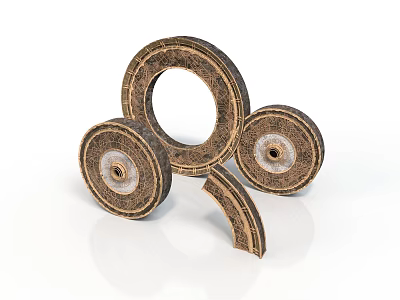 Textured Wooden Circular And Curved Scene Components With Decorative Details 3d model