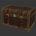 Vintage Leather Trunk With Red Straps Metal Lock And Wooden Base