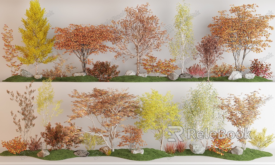 Tree Landscape Tree Autumn Landscape Tree Maple Tree Arbor Stone Autumn Landscape Tree Garden Landscape Tree model