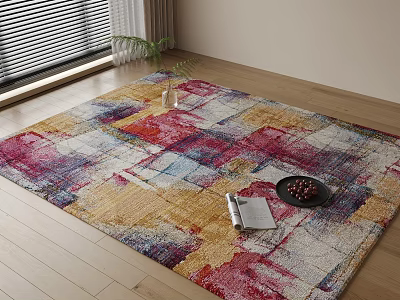 Colorful Square Area Rug On Wooden Floor With Decor Items 3d model