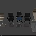 Modern Office Desk With Black Mesh Chairs Blue Cushion Seat And Wooden Frame Chairs