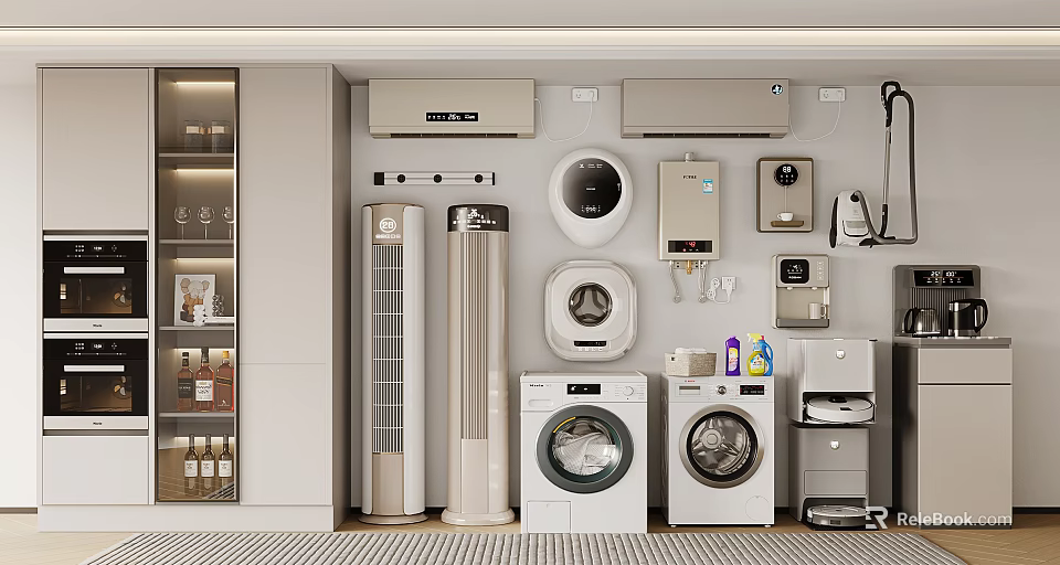 Smart Home Appliances Collection Featuring Air Conditioners Washing Machines Dryers Vacuum And Water Dispenser 3d model 