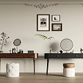 Elegant Dressing Tables With Mirrors Stools Vases Plants And Wall Decor 3d model