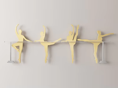Decorative Golden Ballerina Silhouette Wall Decor With Various Poses On Barre 3d model