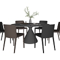 Modern Italian Dining Table and Chair Combination Round Table Leather Dining Chair Dining Table Vase Ornaments Rock Plate Round Table 3d model