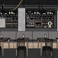 Modern Restaurant Interior Design With Tables Chairs Bar Counter And Windows 3d model