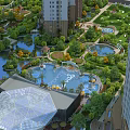 Garden Landscape With Lush Greenery Multiple Ponds Fountains Curved Walkways And Pavilions