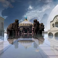 Grand European Style Architecture With Dome Elephant Statues Symmetrical Design And Water Reflection