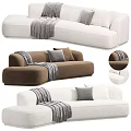 White and Brown Upholstered Double Sofa with Striped Throw Blanket and Gray Pillows
