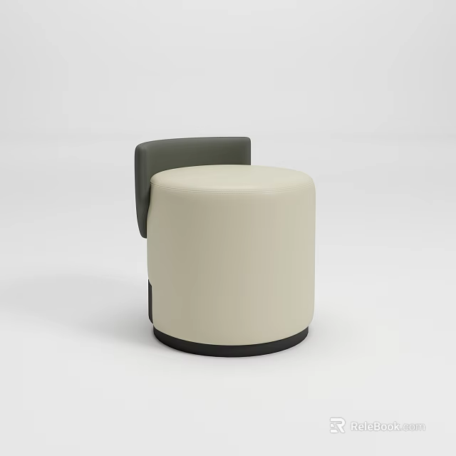 Modern Round Stool With Beige Seat Dark Gray Backrest And Black Base 3d model 
