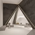 Modern Leisure Area With Triangular Geometric Structure JUMBER Sign And Metallic Tables 3d model