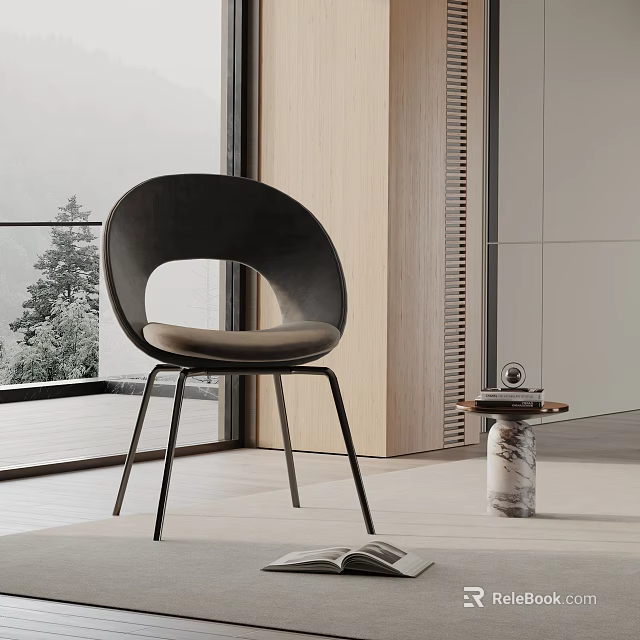 Modern Upholstered Dining Chair With Black Curved Back And Metal Legs Near Bright Window 3d model 