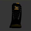 Black Leather Work Boots With Yellow Accents And Brown Rubber Sole For Daily Use