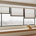 Stylish Window Blinds In Modern Room With Large Windows Mountain View And Wooden Sill