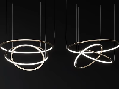 Modern Intertwined Circular Chandeliers With Illuminated Metal Frames And Sleek Design 3d model