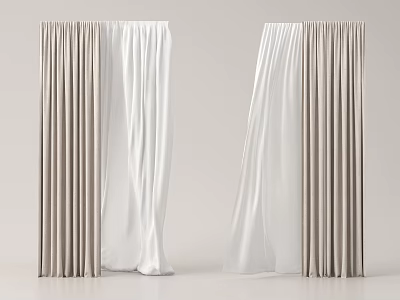 Elegant Beige and White Flowing Curtains for Modern Home Window Decoration 3d model
