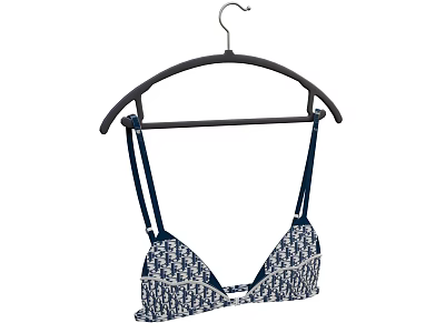 Women's Triangle Cup Bra With Blue White Pattern On Black Hanger 3d model