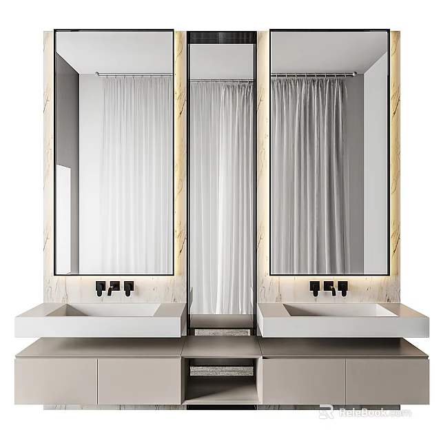 Modern Bathroom Interior With Double Sink Marble Countertop And Backlit Mirrors 3d model