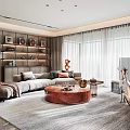 Modern Living and Dining Room Interior With Sofa Dining Table Marble Counter and Pendant Lights