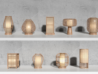 Japanese-style table lamp wood pattern table lamp combination 3d model