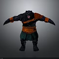Bear Warrior Character With Red Green Armored Attire And Fierce Open Arms Stance