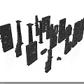 Black Textured Architectural Components Featuring Columns Panels And Decorative Blocks