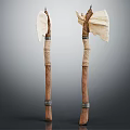 Traditional Handcrafted Axes with Wooden Handles Wrapped Cloth and Metal Rings