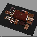 Assorted Chocolate Shapes in Various Colors with Red Box on Blue Table 3d model