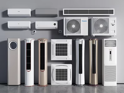 Modern Various Types Air Conditioners And Fans With Wall Mounted Standing Tower Designs 3d model