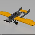 Building Block Toy Airplane With Yellow Wings Gray Body Black Cockpit And Landing Wheels
