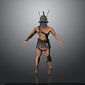 Man Dressed As Roman Soldier Wearing Helmet Armor And Leather Leg Guards