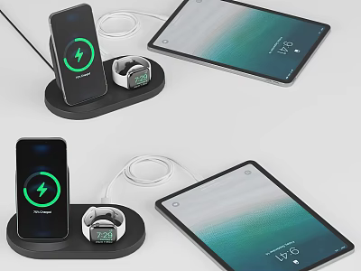 Smartphone Smartwatch And Tablet Charging On Wireless Dock Digital Devices Setup 3d model