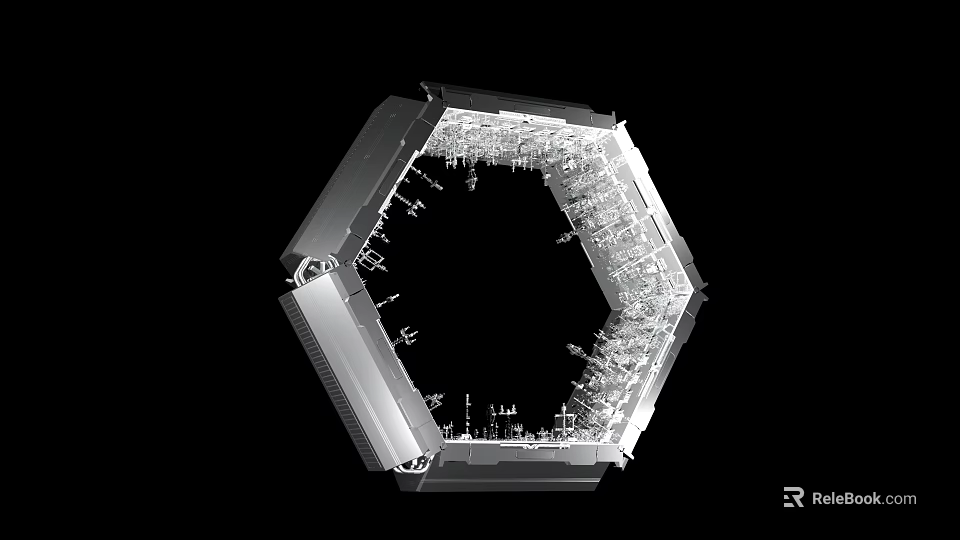Hexagonal Glass Showcase With Intricate Interior Structure And Modern Design Elements 3d model 