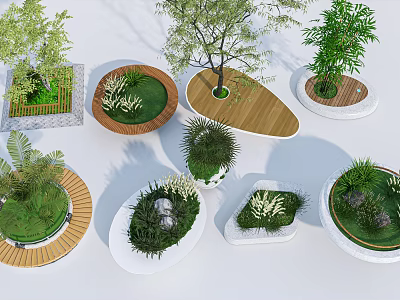 Diverse Tree Pits With Various Shapes Materials And Green Plants For Landscape Design 3d model