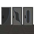 Contemporary Security Doors with Curved Lines Geometric Panels and Gray Metal Finish