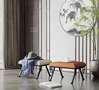 New Chinese style sofa stool combination 3d model