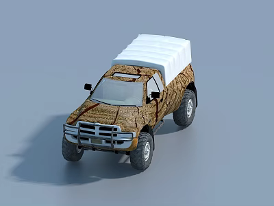 Brown Patterned Pickup Truck With White Cargo Bed And Off Road Tires 3d model