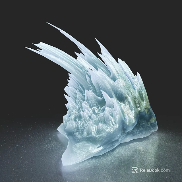 Ice Blue Feather Shaped Crystal Sculpture With Transparent Texture On Smooth Surface 3d model 