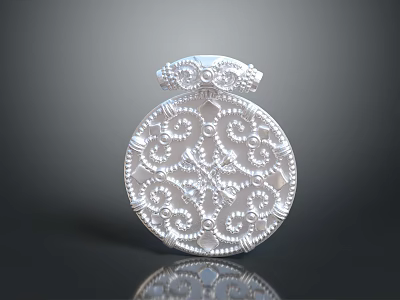 Silver Decorative Circular Clothing Accessory with Intricate Floral Patterns and Ornate Design 3d model