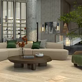 Spacious Modern Hotel Lobby Interior Design With Chandelier Sofa Area And Green Plants