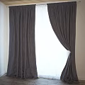 Dark Gray Textured Curtains Draped Open With White Sheer And Natural Light 3d model