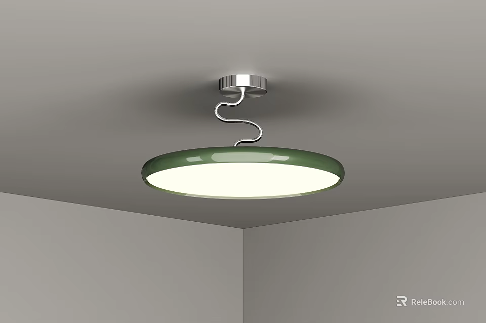 Modern Round Ceiling Light With Green Frame And White Illumination For Room Interior 3d model 