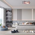 Kids Room Interior Design With Airplane Lamp Bed Toys Rug Cabinets And Chair