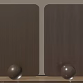 Wooden Wall Panels with Dark Brown Grain and Decorative Round Balls in Interior