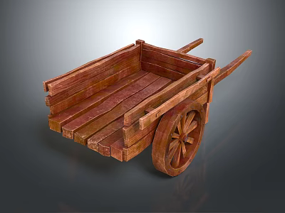Rustic Vintage Wooden Cart With Wooden Wheels And Plank Structure Design 3d model