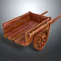 Rustic Vintage Wooden Cart With Wooden Wheels And Plank Structure Design
