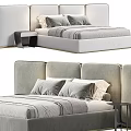 Modern Elegant Background Double Bed With Upholstered Headboard Gold Trim Nightstands And Soft Pillows