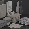 Soft Absorbent Cotton Bath Towels Folded in Storage Basket and Shelf